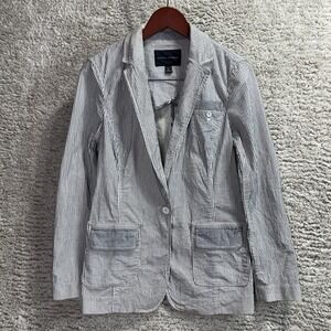 Banana Republic‎ Blazer Women Sz 6 Blue White Striped Seersucker Single Breasted